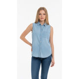 Abercrombie & Fitch Button Up Sleeveless Top Size Small Blue Cotton Denim Shirt