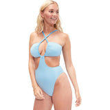 Speedo Women's Gingham Convertible Cut-out Swimsuit Small Tranquil Blue NWT