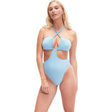 Speedo Women's Gingham Convertible Cut-out Swimsuit Small Tranquil Blue NWT