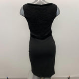 Donna Sleeveless Shift Dress Women's Size Small Black Front Keyhole Scoop Neck Lace Overlay