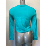 Bluenotes Women's Small Teal Long Sleeve "Be Happy" Graphic Crew Neck T Shirt