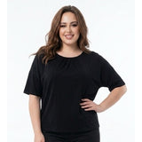 Halston Women's Short Sleeve Blouse Size Medium Black Rayon Blend Top
