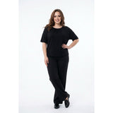 Halston Women's Short Sleeve Blouse Size Medium Black Rayon Blend Top