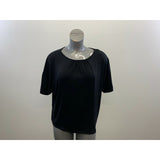 Halston Women's Short Sleeve Blouse Size Medium Black Rayon Blend Top