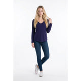 LaSenza Long Sleeve Pajama Top Women's Size Medium Blue V Neck Cotton Blend Long Sleeve Sleep Top