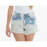 Forever 21 Women's Cut Off Blue Jean Shorts Size 25 Ripped Tie Dyed Booty Shorts High Rise