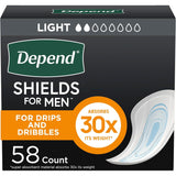 Depend Incontinence Shields for Men, Light Absorbency Disposable Pads, 58 Count