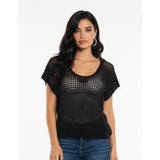 Foxy Jeans Women's XS Crochet Sweater Vest Black Scoop Neck Sleeveless