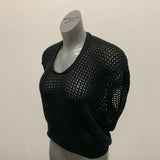 Foxy Jeans Women's XS Crochet Sweater Vest Black Scoop Neck Sleeveless