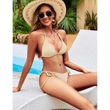 Zuvebamyo Swimsuit Two Piece Bikini Ribbed Triangle Top Large Apricot Yellow NWT