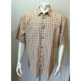 Cabela's Men's Beige Orange Plaid Short sleeve Button Up Cotton Blend Shirt XL
