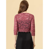 Allegra K Women's Elegant 3/4 Sleeve Sheer Floral Lace Shrug Top Size Small NEW