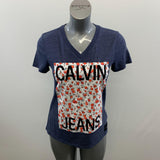 Calvin Klein Jeans Women's Navy Blue Tee Size Medium Polyester Blend