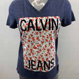 Calvin Klein Jeans Women's Navy Blue Tee Size Medium Polyester Blend