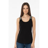 Suzy Shier Top Women's Medium Black Rayon/Spandex Sleeveless Tank beaded