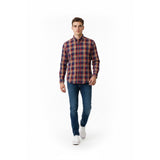 BLUE Men's Button Down Shirt Size Large Red Blue Plaid Long Sleeve Cotton Shirt