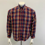 BLUE Men's Button Down Shirt Size Large Red Blue Plaid Long Sleeve Cotton Shirt