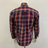 BLUE Men's Button Down Shirt Size Large Red Blue Plaid Long Sleeve Cotton Shirt