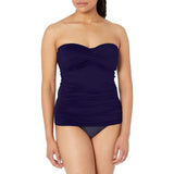Anne Cole Twist Front Shirred Bandeau Tankini Swim Top Navy Size Small NWT