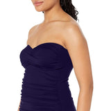 Anne Cole Twist Front Shirred Bandeau Tankini Swim Top Navy Size Small NWT