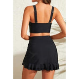 Daci Women High Waisted Bikini Set with Skirt Tummy Control Swimsuit small black