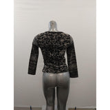 Papillon Blanc Full Zip Blouse Women's Size XS Black Floral Long Sleeve Scoop Neck Cotton Blend