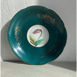 Trimont China Hand Painted Teacup Saucer Set Green floral Made in Occupied Japan