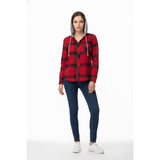 SWS Classic Fit Button Up Hooded Shirt Women's Size Medium Red Black Plaid Cotton