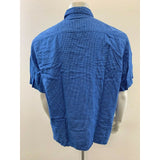 Daniel Hechter Men's XXL Blue Plaid Short Sleeve Button Up Linen/Cotton Shirt