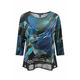Antoine Women's Size XXL Blue Black Patterned 3/4 Sleeve Scoop Neck Blouse