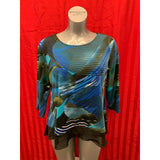 Antoine Women's Size XXL Blue Black Patterned 3/4 Sleeve Scoop Neck Blouse