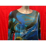 Antoine Women's Size XXL Blue Black Patterned 3/4 Sleeve Scoop Neck Blouse