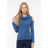 Buffalo Cold Shoulder Sweater Women's Blue Turtleneck Rayon/Nylon Pullover NEW