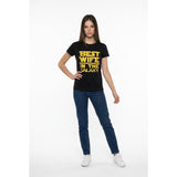 Star Wars Themed Women's Black T-Shirt Yellow Lettering Best Wife in the Galaxy Size Medium Cotton
