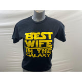Star Wars Themed Women's Black T-Shirt Yellow Lettering Best Wife in the Galaxy Size Medium Cotton