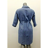 Women's Blue Button Up Shirt Dress Medium 3/4 Sleeve Tie Waist Dress