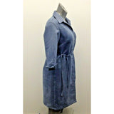 Women's Blue Button Up Shirt Dress Medium 3/4 Sleeve Tie Waist Dress