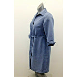 Women's Blue Button Up Shirt Dress Medium 3/4 Sleeve Tie Waist Dress