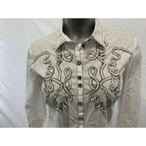 Gerry Weber Women's 8 White Gray Beaded 3/4 Sleeve Button Up Cotton/Nylon Blouse
