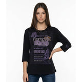 Lady Noiz Women's XL Black 3/4 Sleeve Rhinestones Texas Cowgirl Text Shirt