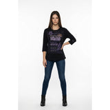 Lady Noiz Women's XL Black 3/4 Sleeve Rhinestones Texas Cowgirl Text Shirt