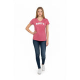 Roots Athletics Women's Medium Pink Embroidered Spell Out V Neck Cotton T Shirt