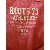 Roots Athletics Women's Medium Pink Embroidered Spell Out V Neck Cotton T Shirt