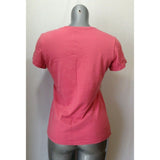 Roots Athletics Women's Medium Pink Embroidered Spell Out V Neck Cotton T Shirt