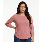 Lark & RO Women's Off The Should Top Size XS Pink 3/4 Sleeve Viscose Blend NEW