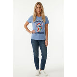 Disney Women's Sky Blue Stitch-mas Themed T-Shirt Size Medium Cotton