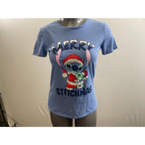 Disney Women's Sky Blue Stitch-mas Themed T-Shirt Size Medium Cotton