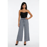 Calvin Klein Linen/Viscose Cropped Pants Women's Size 12 Blue White Striped Belted Waist Capri