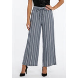 Calvin Klein Linen/Viscose Cropped Pants Women's Size 12 Blue White Striped Belted Waist Capri