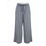 Calvin Klein Linen/Viscose Cropped Pants Women's Size 12 Blue White Striped Belted Waist Capri